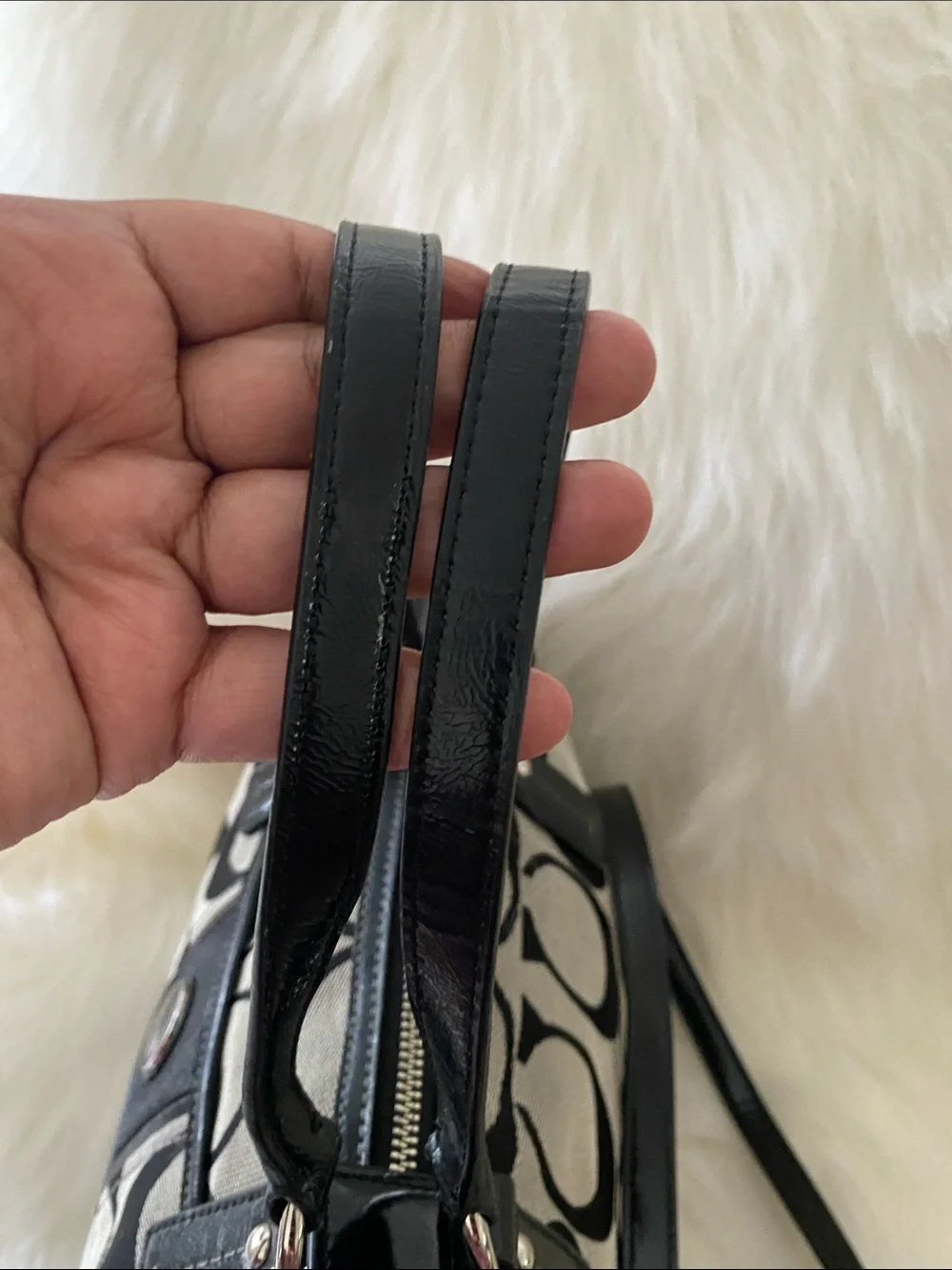 COACH Signature Jacquard Stripe Satchel in Black/ Gray with Strap F24364 EUC